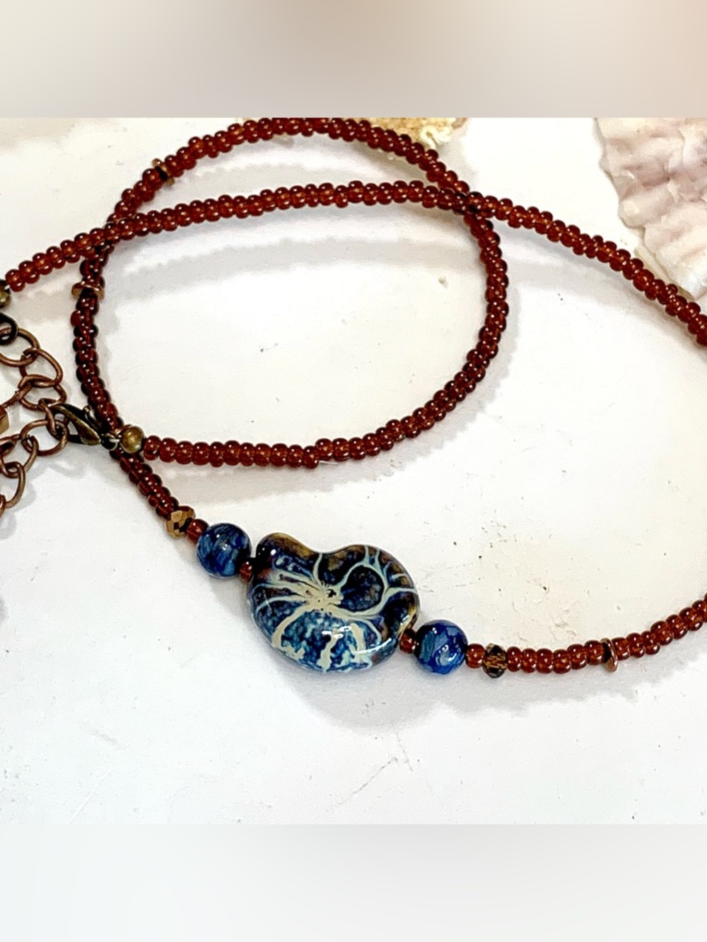 Coastal Ceramic Nautilus Beaded Necklace - Picture 2 of 4